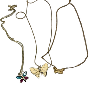 Curated bundle lot 3 gold tone dainty elegant butterfly necklaces